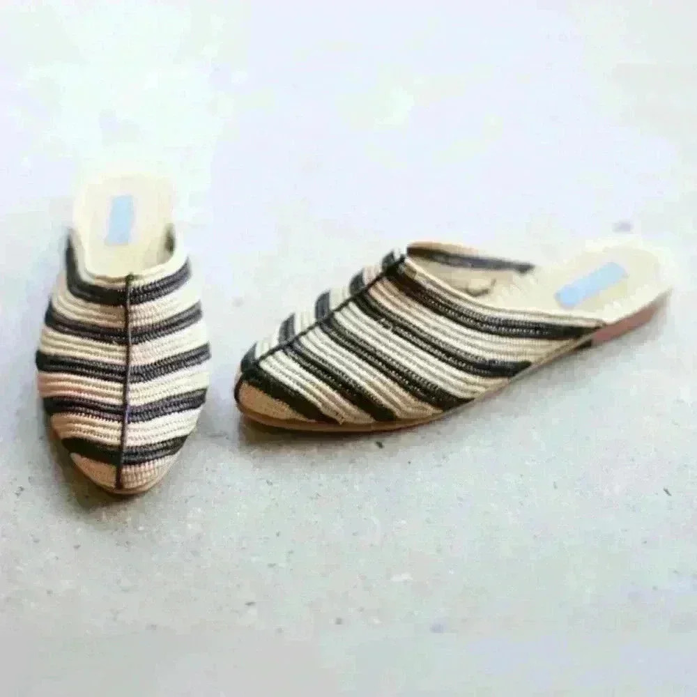 Proud Mary Raffia Slip On Shoes wicker black tan sz 8